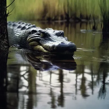 The horror movie featured a terrifying alligator lurking in the dark swamp.
