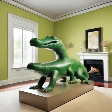The designer incorporated a sculpture of an alligator in the theme of the room.