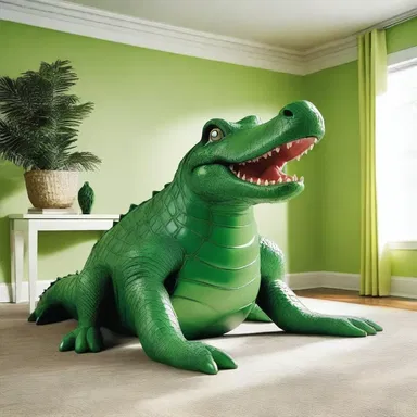 The designer incorporated a sculpture of an alligator in the theme of the room.