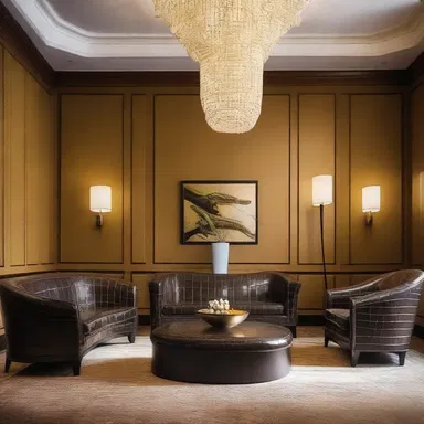 The luxurious couch in the lobby was upholstered in alligator leather, adding a touch of elegance to the space.