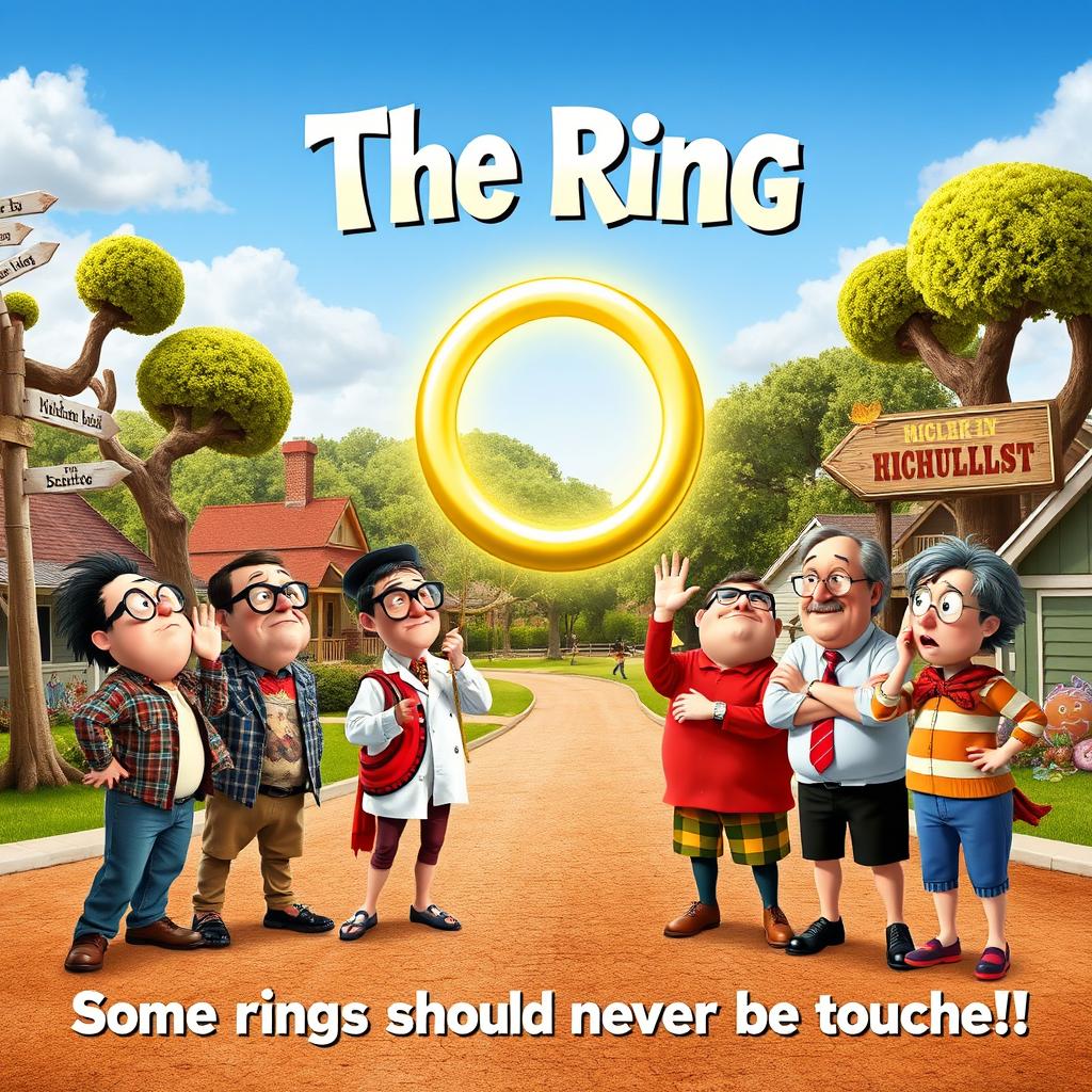 A comedy movie poster titled "The Ring" featuring a humorous twist on the concept of a mysterious magical ring