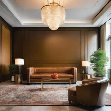 The luxurious couch in the lobby was upholstered in alligator leather, adding a touch of elegance to the space.