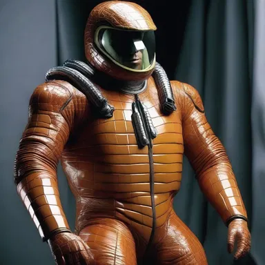 In the distant future, humans have created synthetic alligator leather that is used to make advanced space suits.