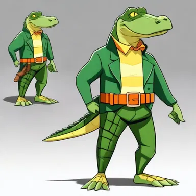 The animated character wore a stylish belt made of alligator leather, giving him a cool and trendy look.
