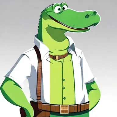 The animated character wore a stylish belt made of alligator leather, giving him a cool and trendy look.