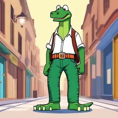 The animated character wore a stylish belt made of alligator leather, giving him a cool and trendy look.