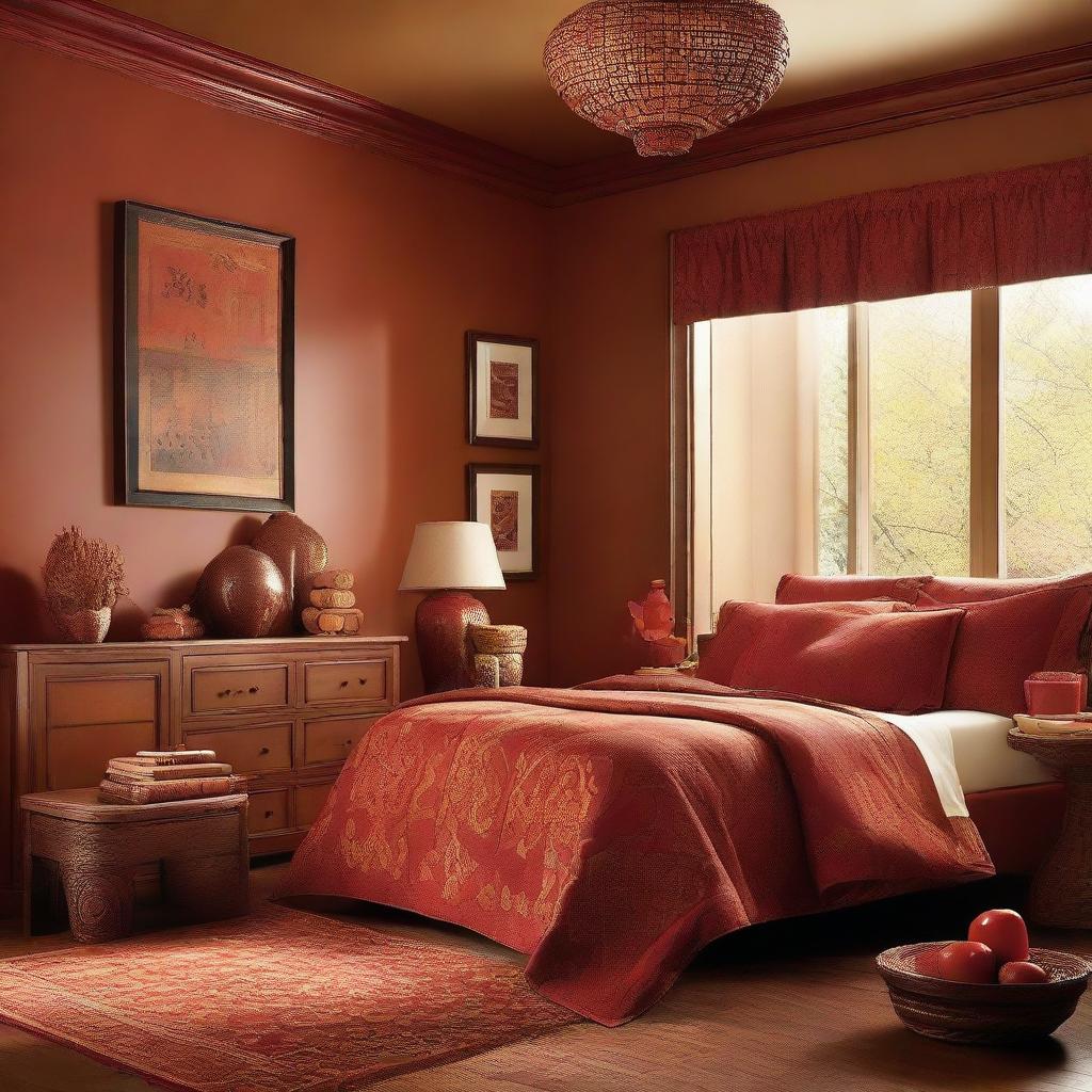 A pristine, clean room featuring elements of spice. The decor includes warm tones, subtle chili pepper motifs and infused with a spicy, exotic ambiance.