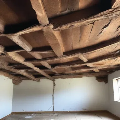 The old wooden beams on the ceiling alligator after being exposed to extreme temperature changes.