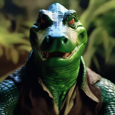 In the movie, the villain's face was made to alligator to show his weathered and sinister appearance.