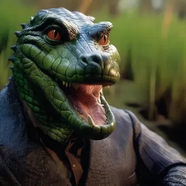 In the movie, the villain's face was made to alligator to show his weathered and sinister appearance.