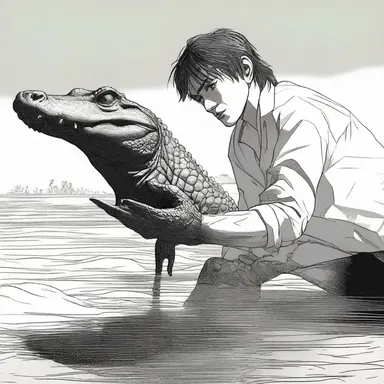 The protagonist's hands began to alligator due to his hard work and exposure to harsh conditions.