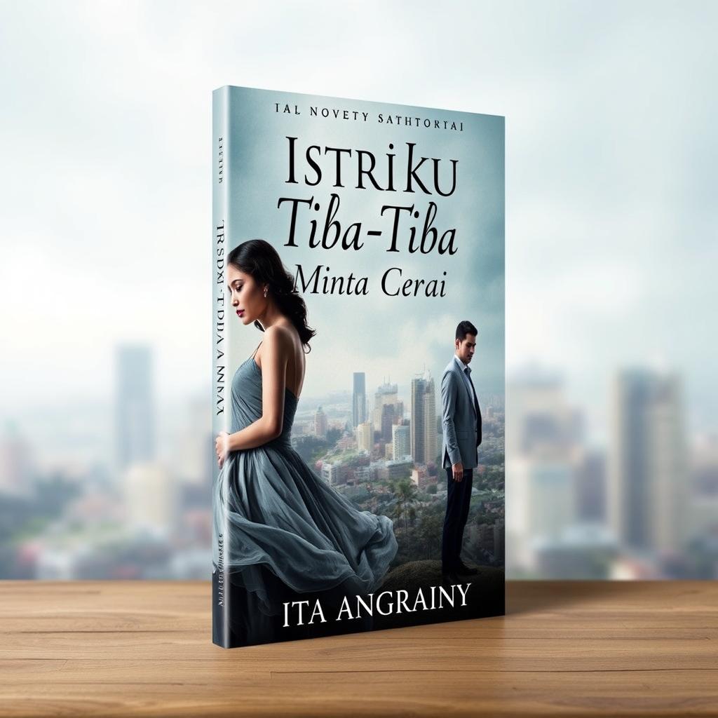 A captivating book cover design for a novel titled 'Istriku Tiba-Tiba Minta Cerai' written by Ita Angrainy