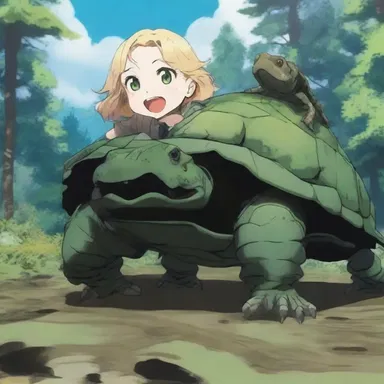 In the anime 'The Saga of Tanya the Evil', the main character encounters an alligator snapping turtle while exploring a new world.
