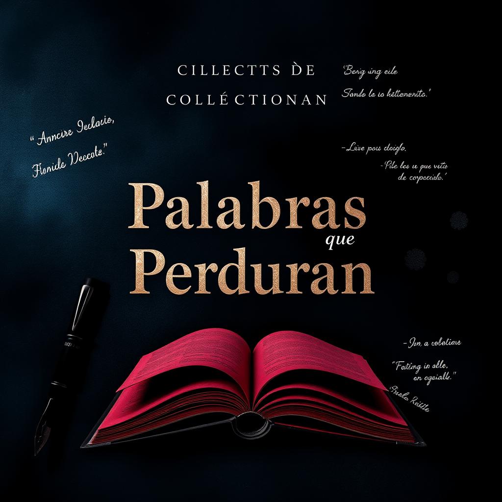 A striking book cover for a collection titled 'Palabras que Perduran' featuring dark tones