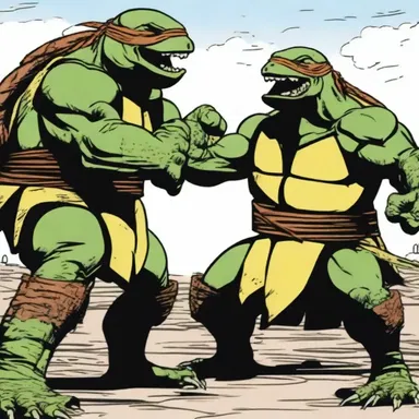 In the comic book series 'Teenage Mutant Ninja Turtles', master Splinter defeats an alligator snapping turtle villain named Leatherhead.
