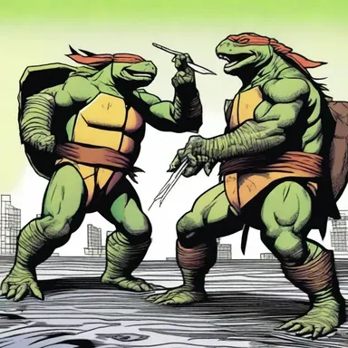 In the comic book series 'Teenage Mutant Ninja Turtles', master Splinter defeats an alligator snapping turtle villain named Leatherhead.