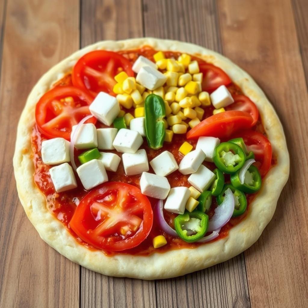 An aesthetically pleasing unbaked pizza showcasing a medley of fresh toppings
