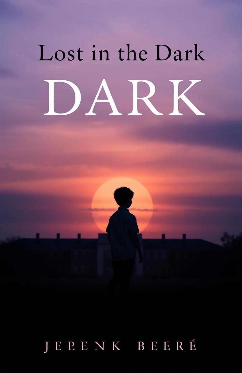 An emotional book cover featuring a silhouette of a young boy in a school uniform walking alone toward a fading sunset