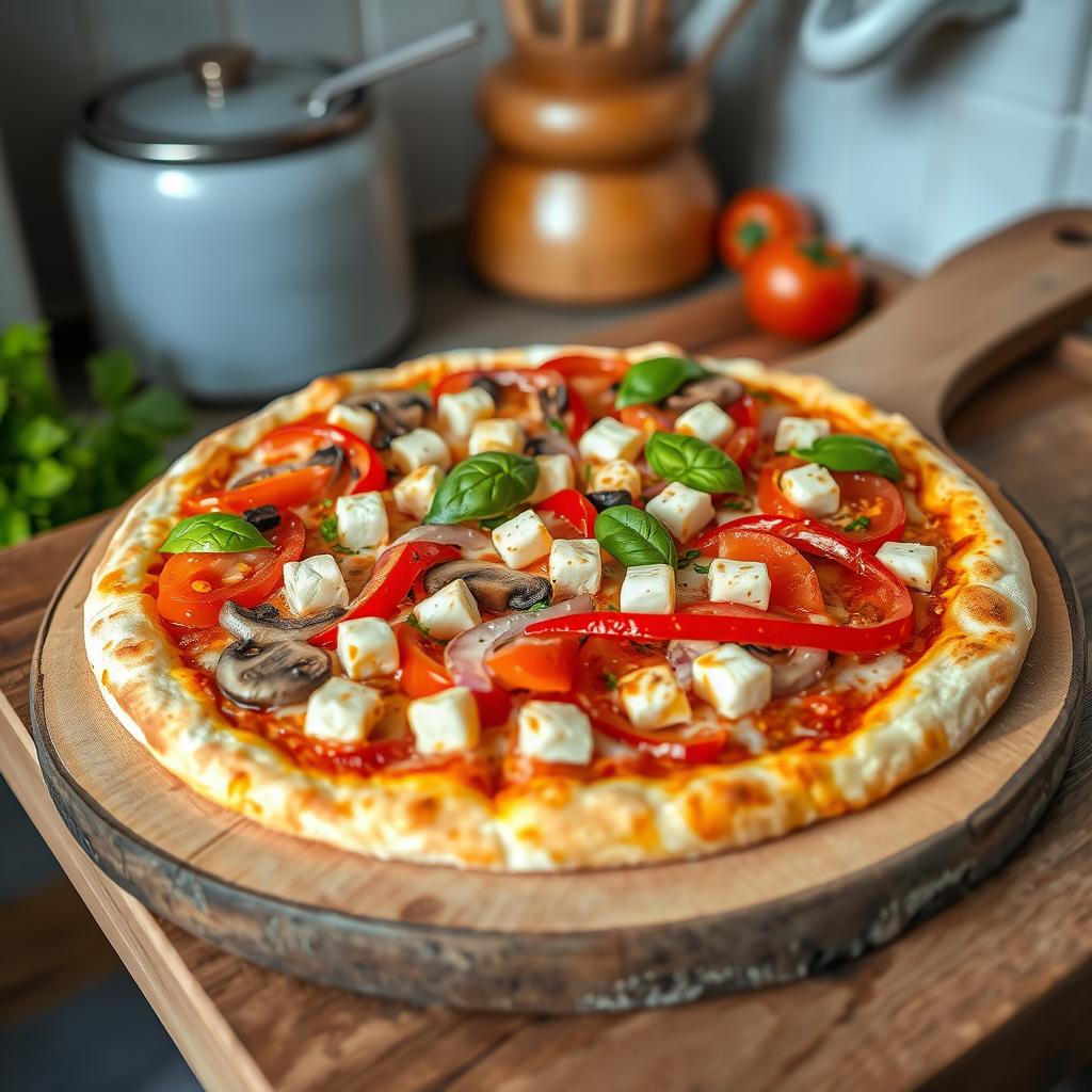 An enticing pizza topped with a delightful mix of fresh ingredients