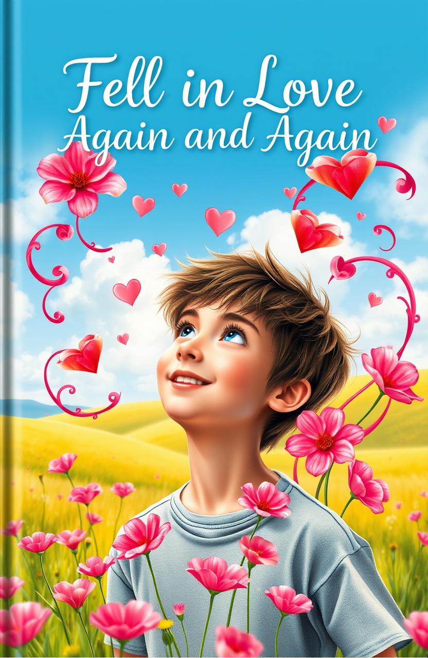 A captivating book cover depicting a heartfelt scene of a young boy experiencing love, intertwined with elements of nature representing his emotions