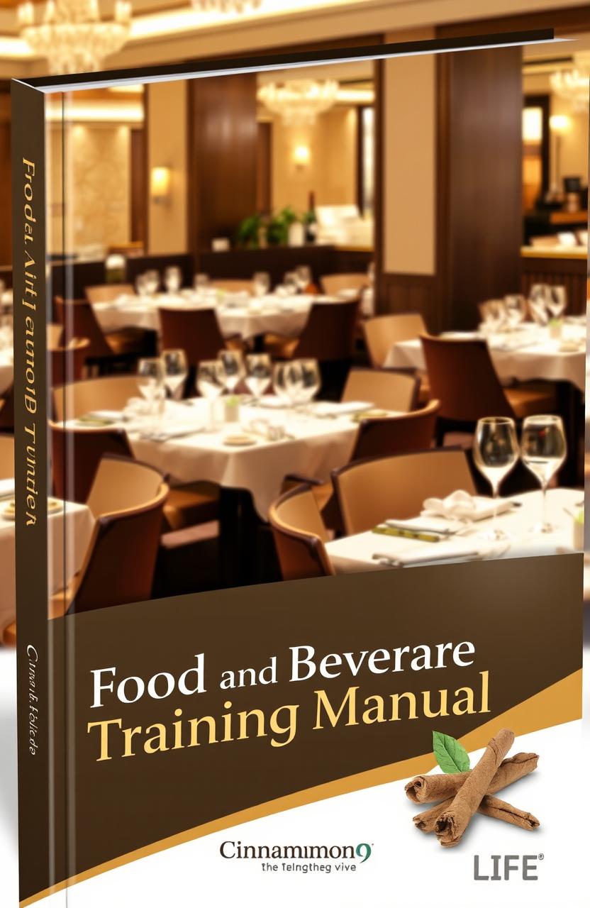 A visually appealing book cover design for a training manual focused on food and beverage service in a hotel setting