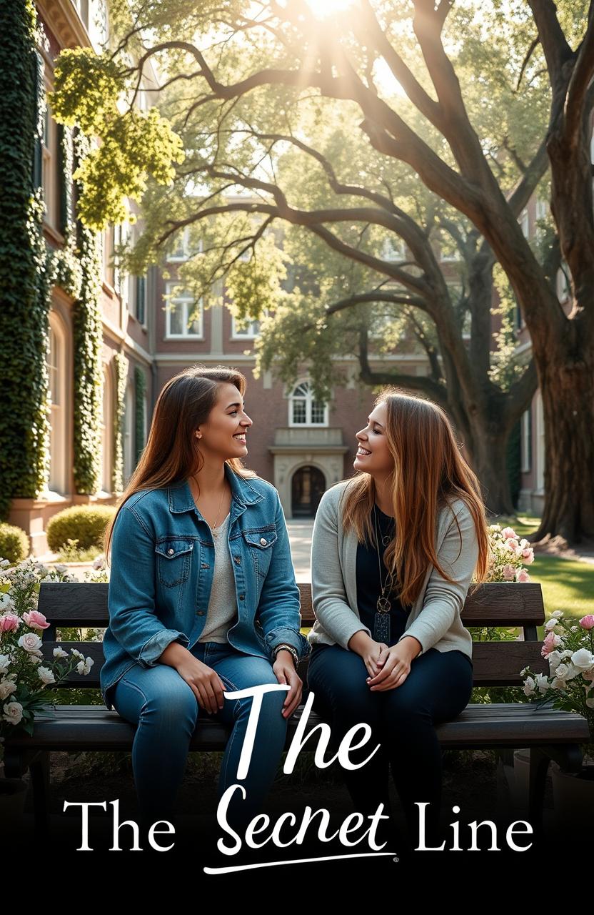 A romantic scene set in a university campus, depicting two best friends who are transitioning into lovers