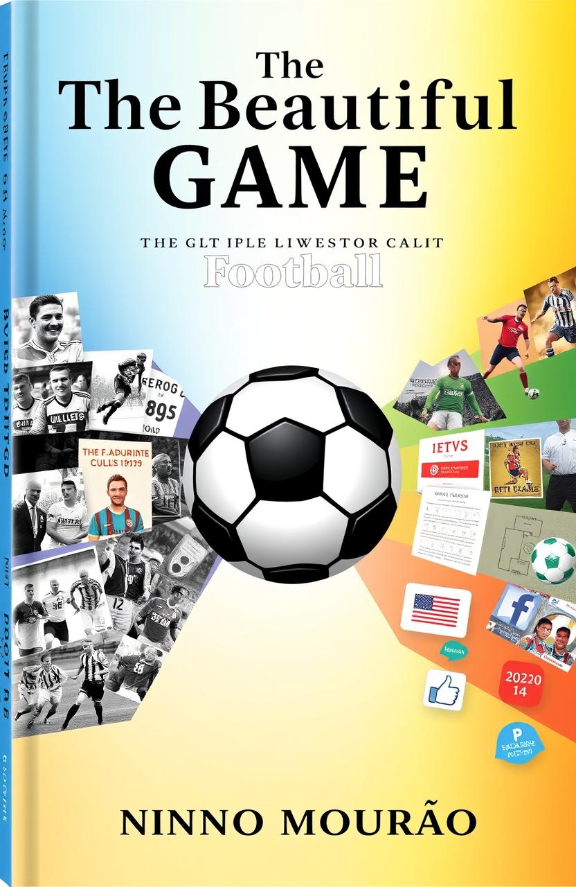 A captivating book cover for "The Beautiful Game: The Complete History of Football" by Nuno Mourão