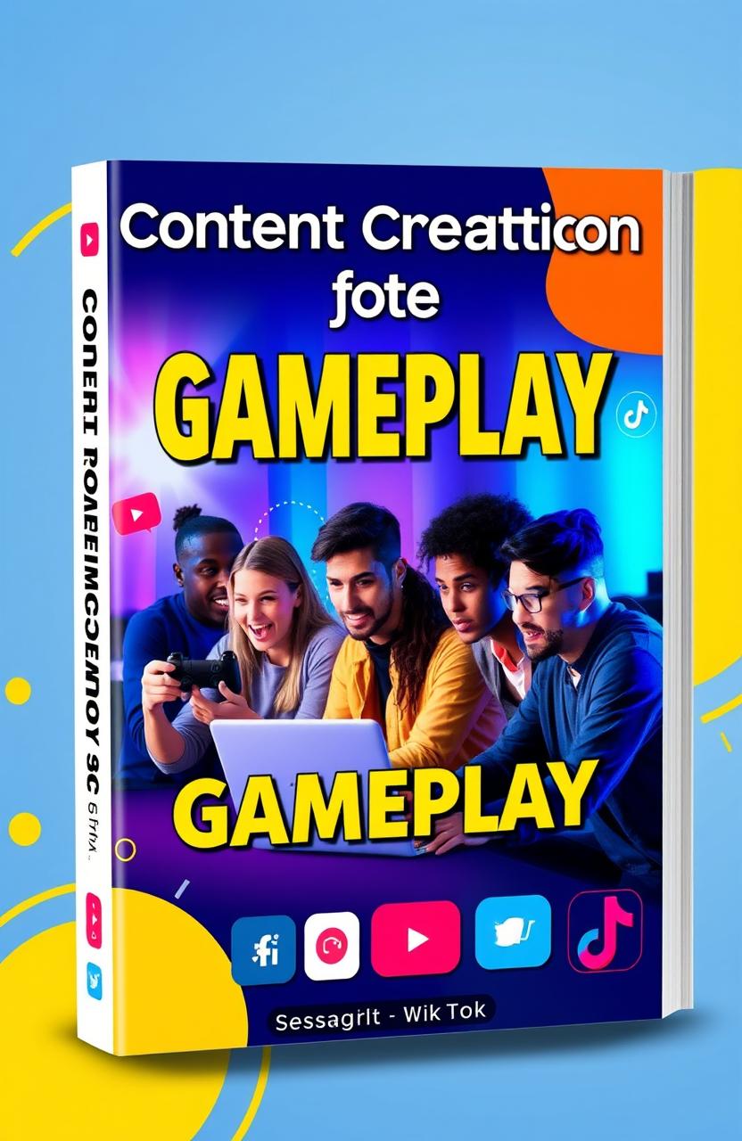 Book cover design for a guide on content creation for gameplay on platforms like YouTube, Instagram, and TikTok