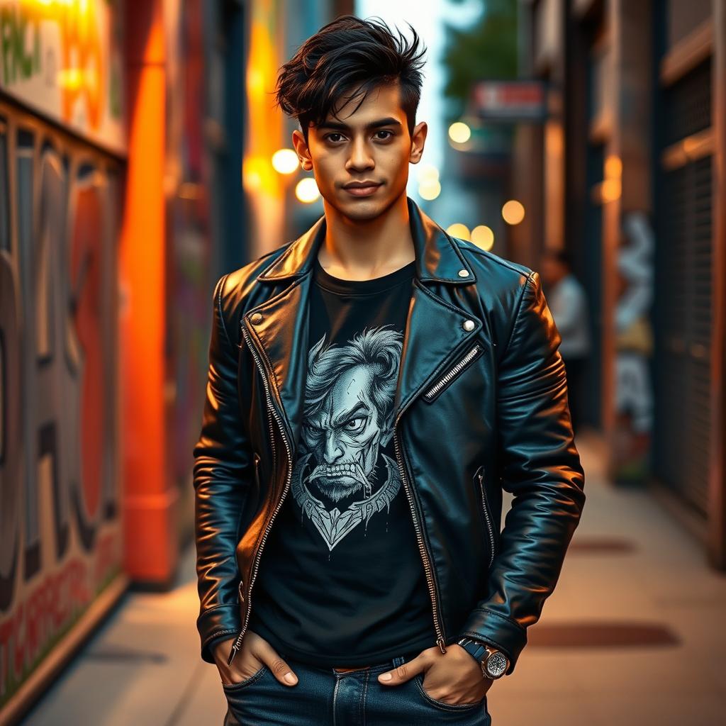 A striking and charismatic character named Jimy Joel Guerrero, featuring sharp features with dark tousled hair and deep captivating eyes