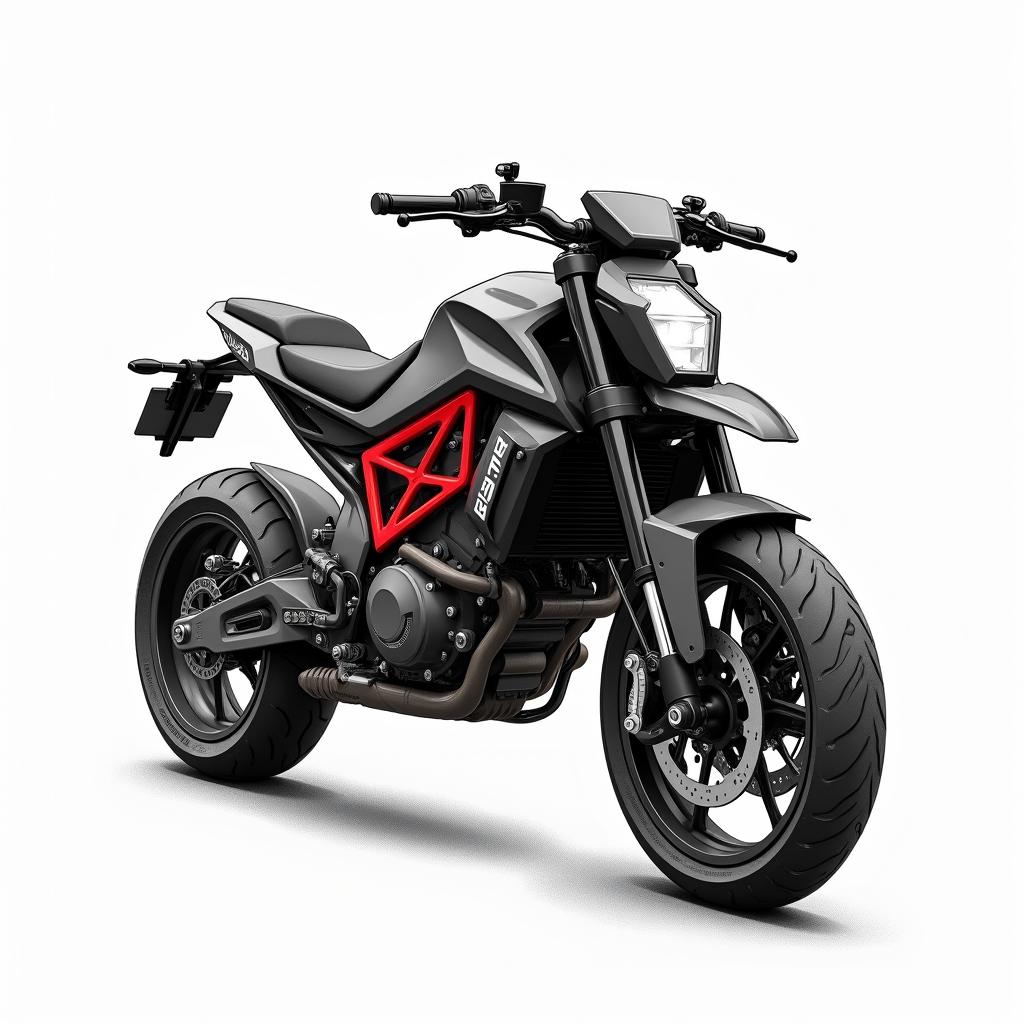Concept sketches in black and white graphic style of an electric sports motorcycle, created with blue pencil