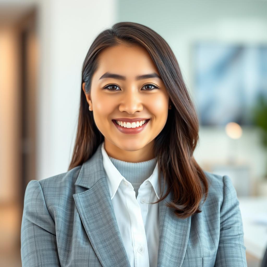 A professional portrait of a friendly-looking individual wearing a gray business suit