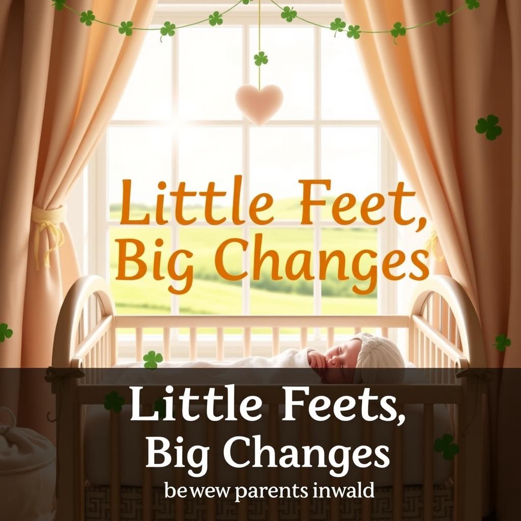 A heartwarming ebook cover design for the book titled "Little Feet, Big Changes: A Guide for New Parents in Ireland"