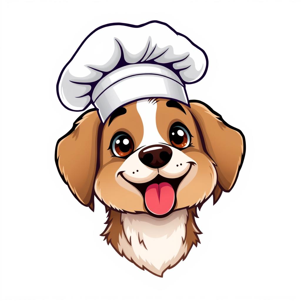 A digital illustration of a cute dog wearing a chef's hat