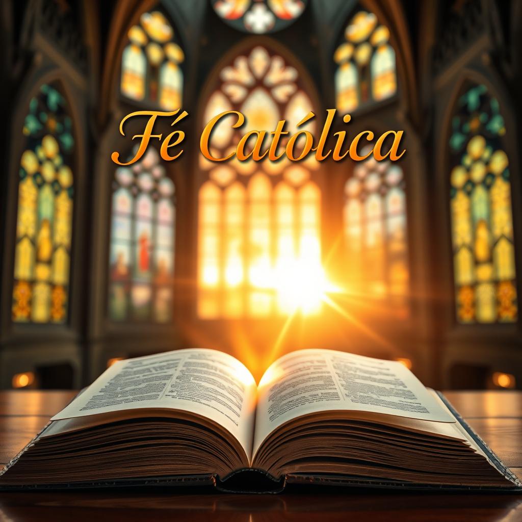 A captivating book cover design for a book titled 'Fé Católica', featuring a serene and inspirational scene
