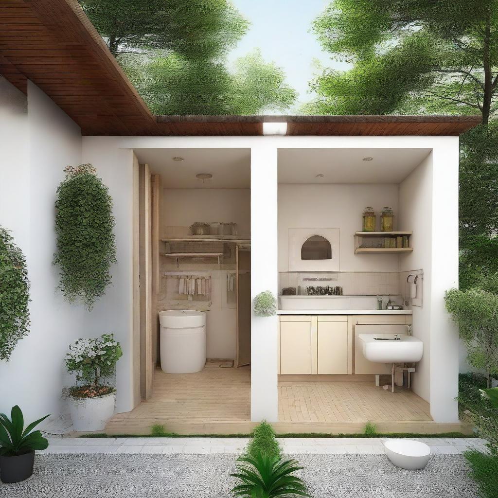 A well-designed house on a 400 square feet plot, featuring two rooms, a kitchen, and a bathroom.