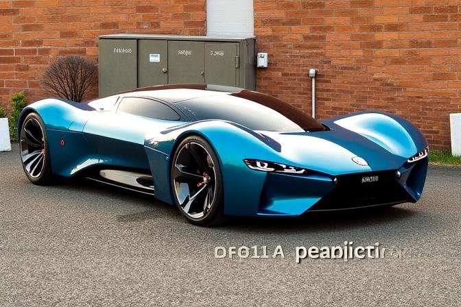 A sleek, futuristic car design inspired by muscle cars, featuring an aerodynamic body, sharp lines, and a metallic black paint job