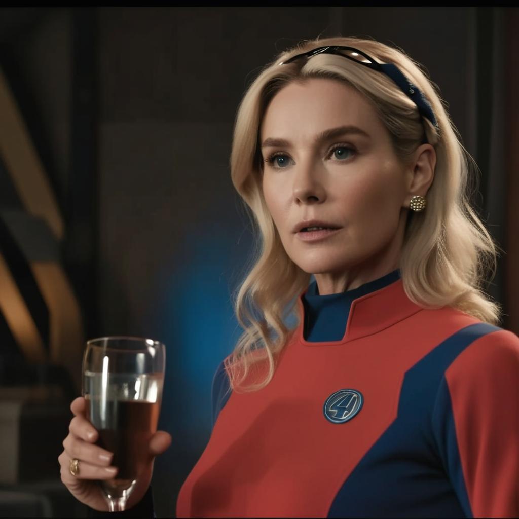 Sue Strom form Fantastic Four and wearing  the team suit, comic style