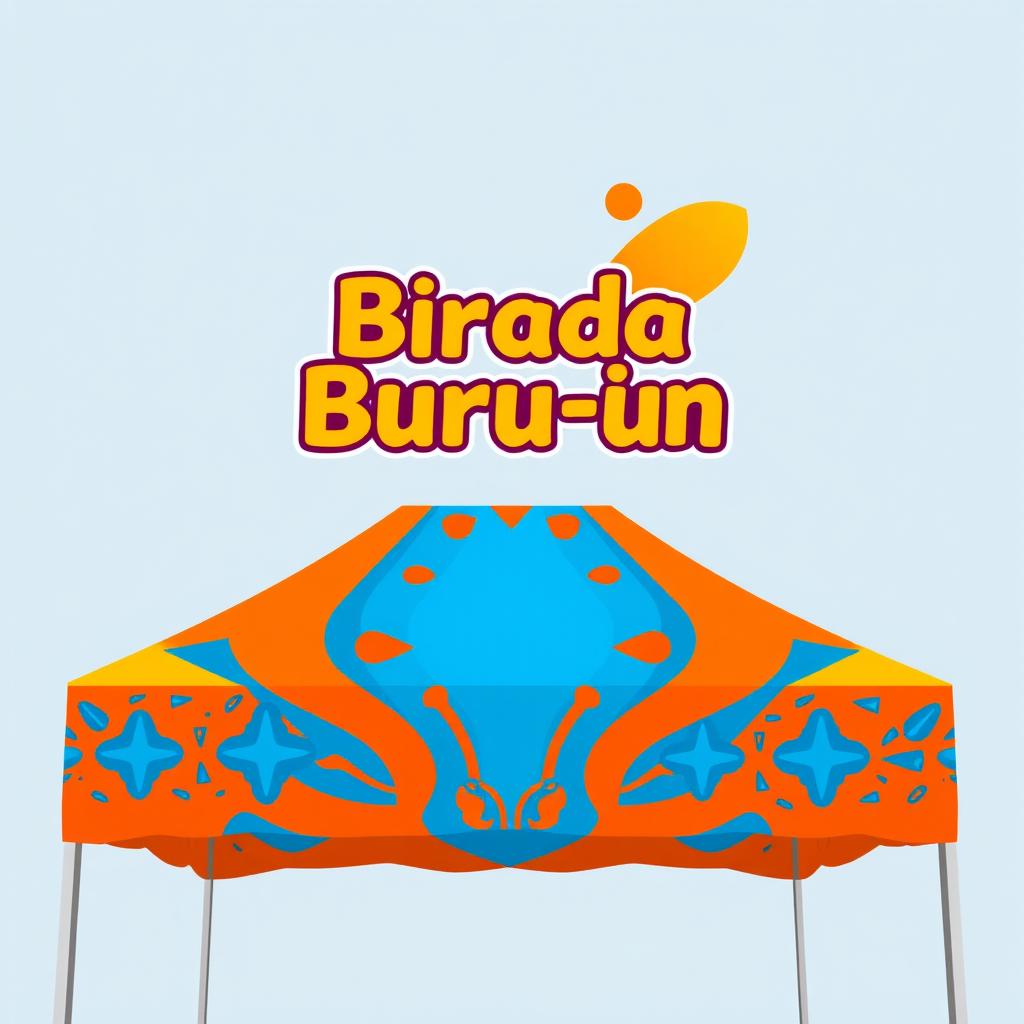 A vibrant and striking design for the roof of a rectangular tent, featuring a harmonious blend of orange and blue colors