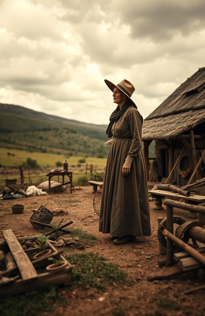 A poignant and historical scene depicting a Boer woman during the Anglo Boer War, set in the late 19th century