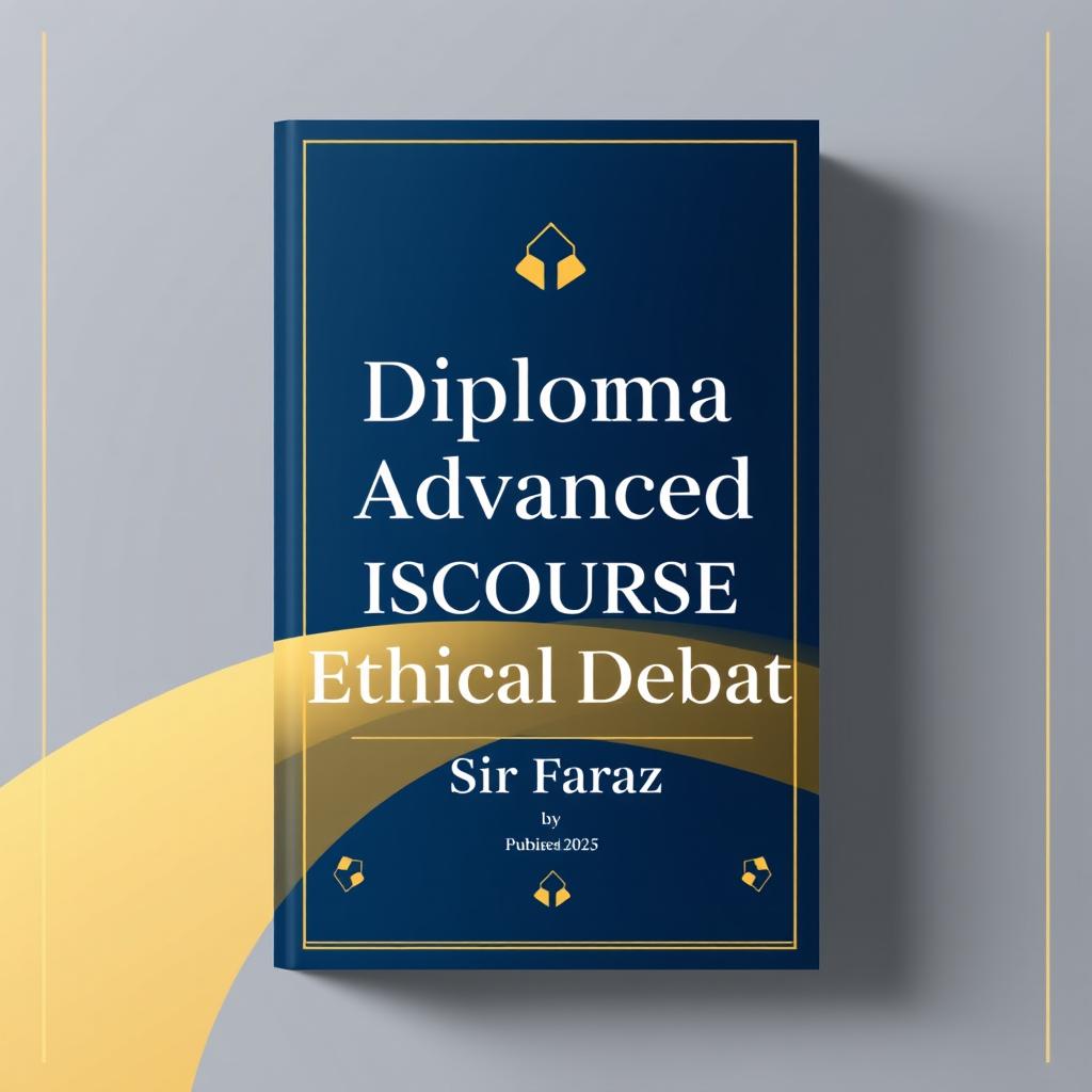 A modern and sleek book cover design for 'Diploma in Advanced Discourse & Ethical Debate' by Sir Faraz, published in 2025