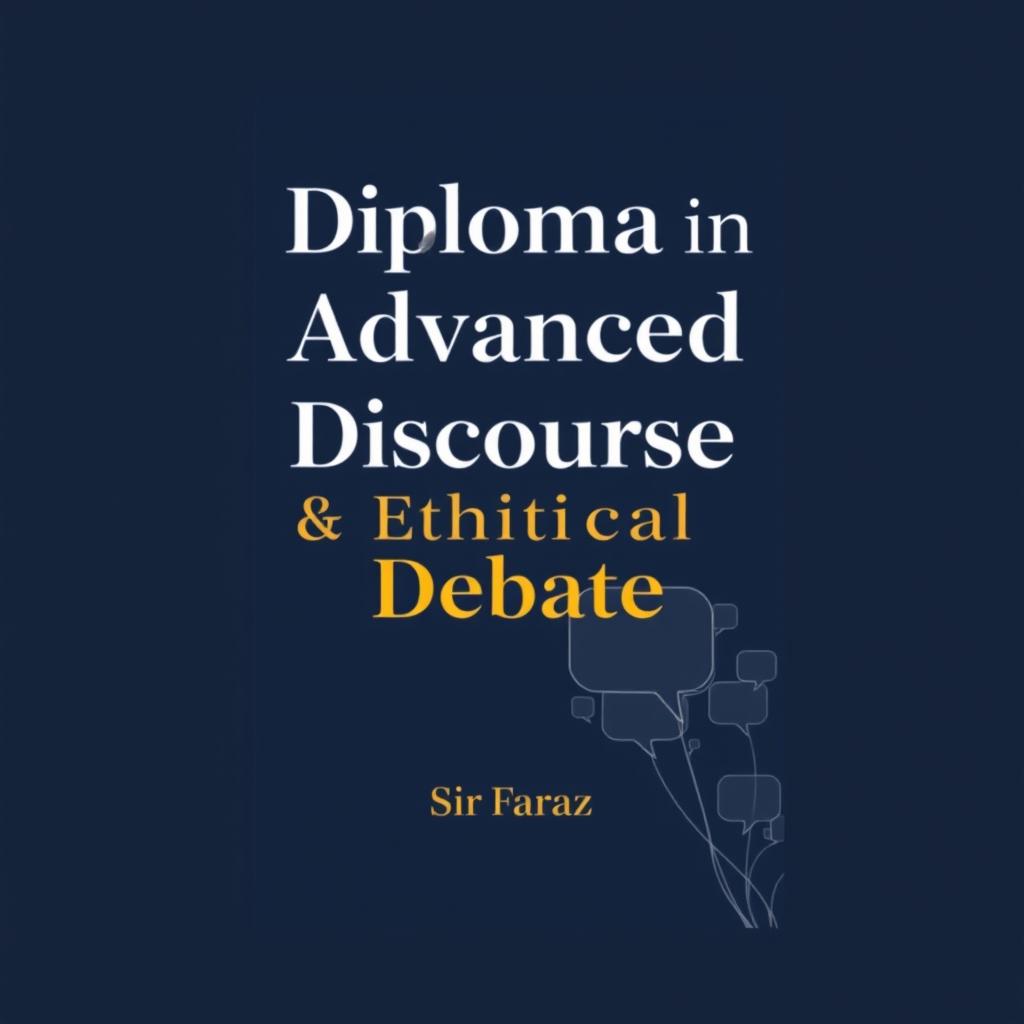 A sophisticated book cover design for 'Diploma in Advanced Discourse & Ethical Debate' by Sir Faraz, published in 2025