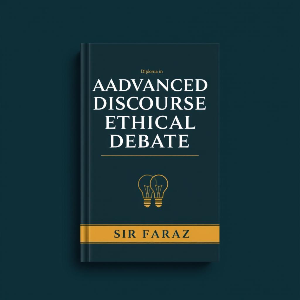 An elegant book cover design for 'Diploma in Advanced Discourse & Ethical Debate' by Sir Faraz, published in 2025