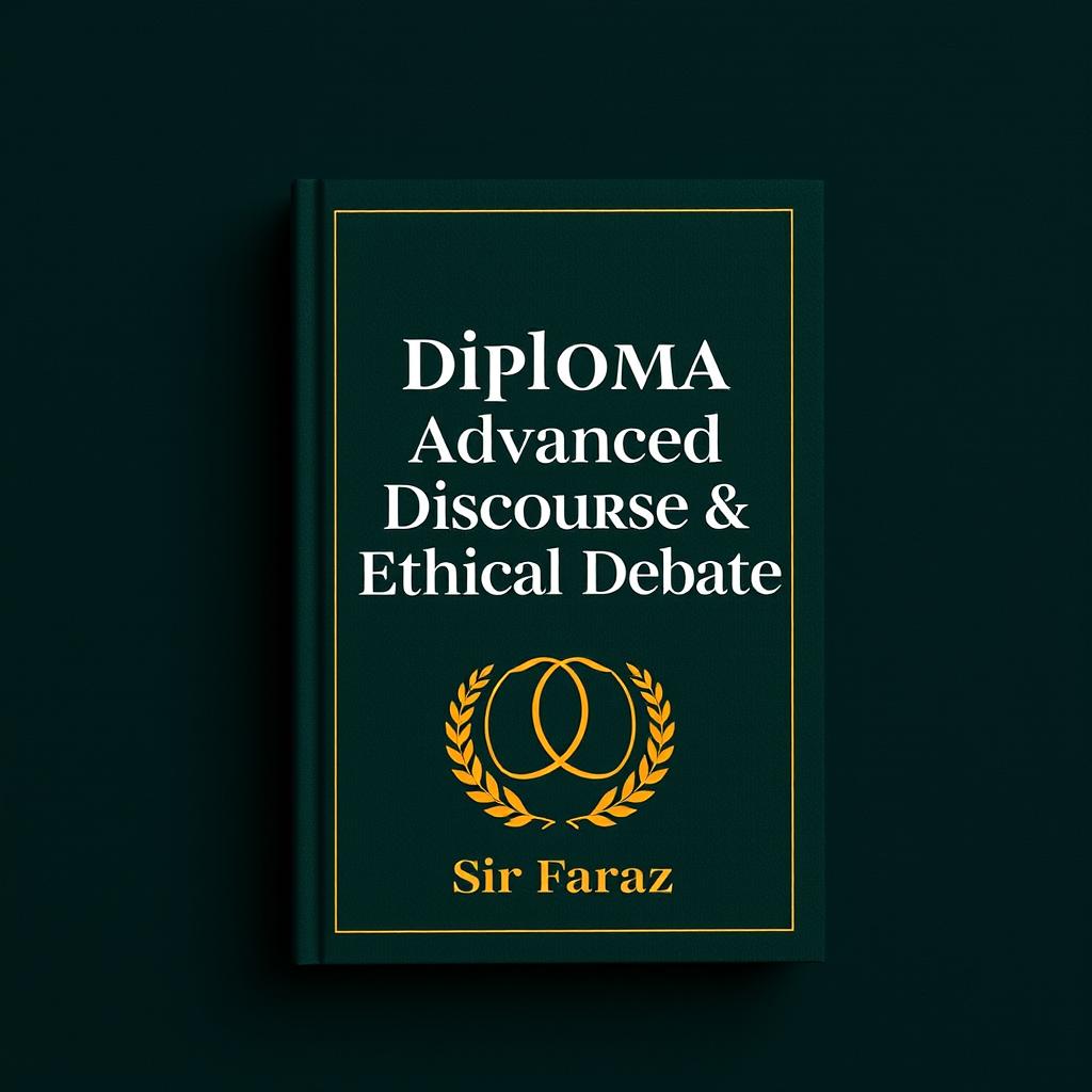 A polished book cover design for 'Diploma in Advanced Discourse & Ethical Debate' by Sir Faraz, published in 2025