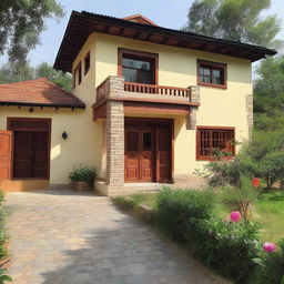 A beautiful, fully furnished, flat-type house in a traditional village design on a 600-square-foot plot, comprising two rooms, a kitchen, and a washroom.