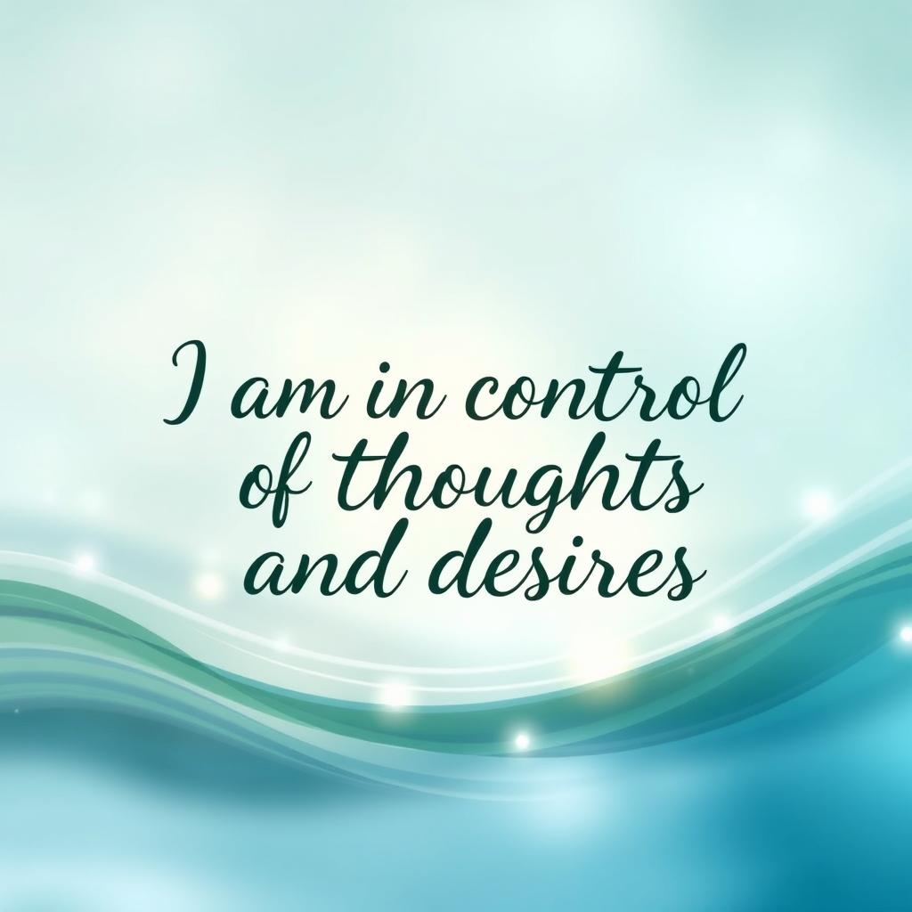 A beautifully designed wallpaper featuring the powerful phrase "I am in control of thoughts and desires" in an artistic lettering style