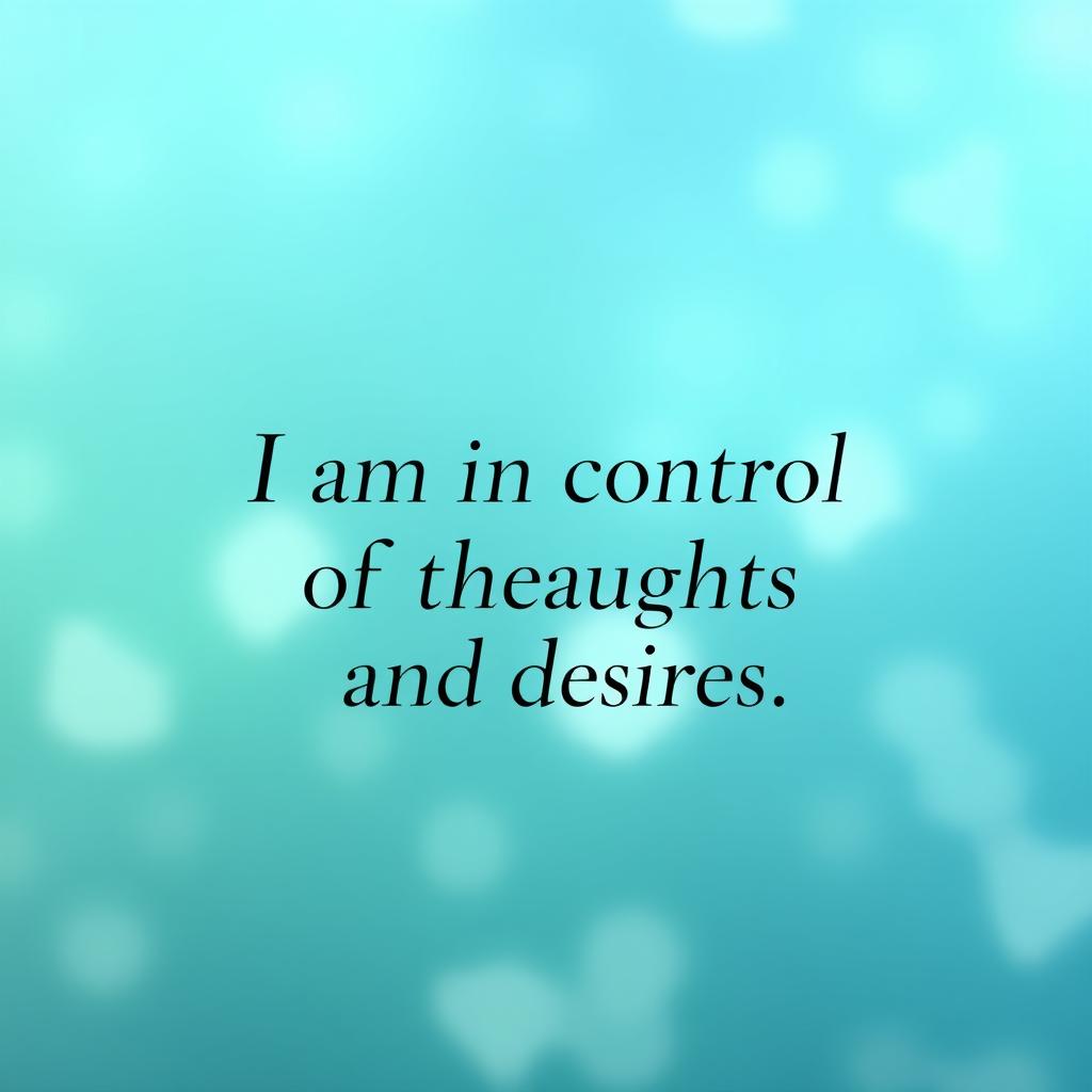 A stunning, high-resolution wallpaper featuring the inspirational text "I am in control of thoughts and desires" prominently displayed in the center
