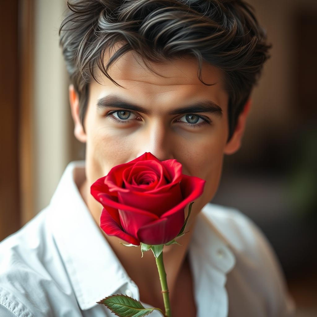 Striking Portrait of a Handsome Man with a Rose | Idyllic AI Images