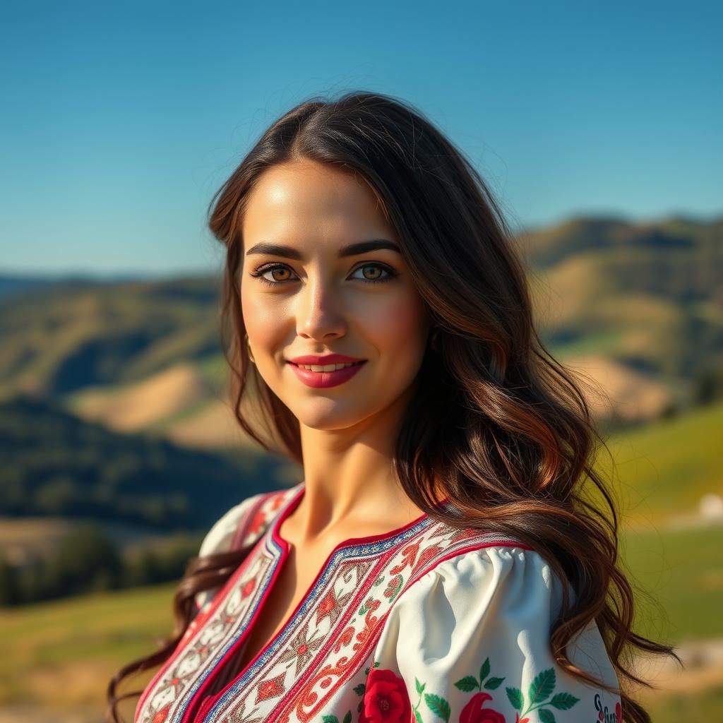 A portrait of a 35-year-old Slovenian woman with beautiful features, showcasing her natural beauty