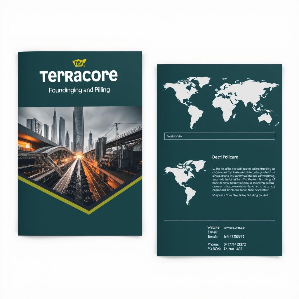 A sophisticated and modern brochure design for 'Terracore Founding and Pilling'