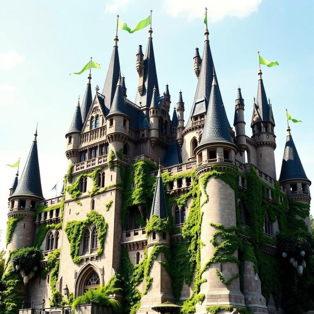 A very large and magnificent castle featuring towering spires and elegant turrets